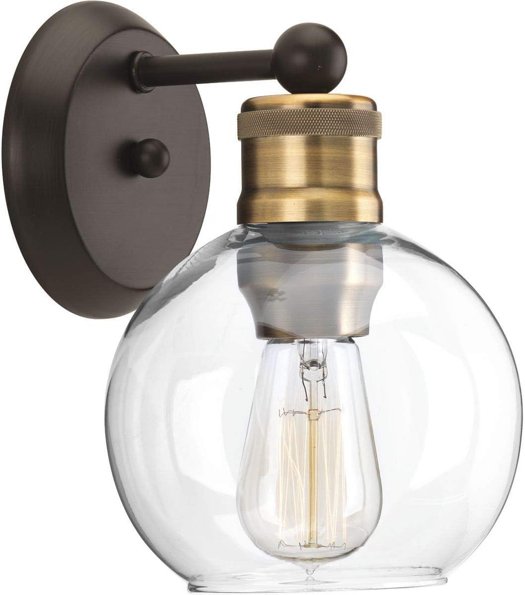 Progress Lighting Hansford 1-Light Bath & Vanity Fixture, Antique Bronze, Clear Spherical Shade