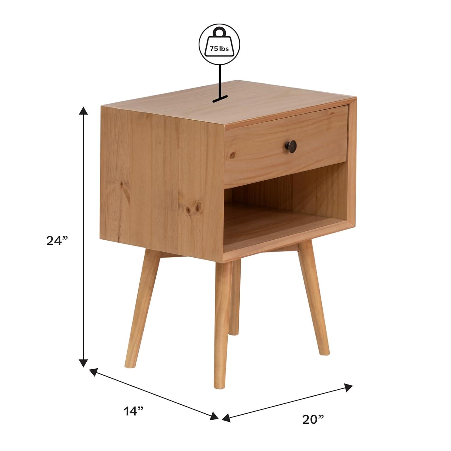 Mid-Century Natural Pine 1-Drawer Solid Wood Nightstand Set
