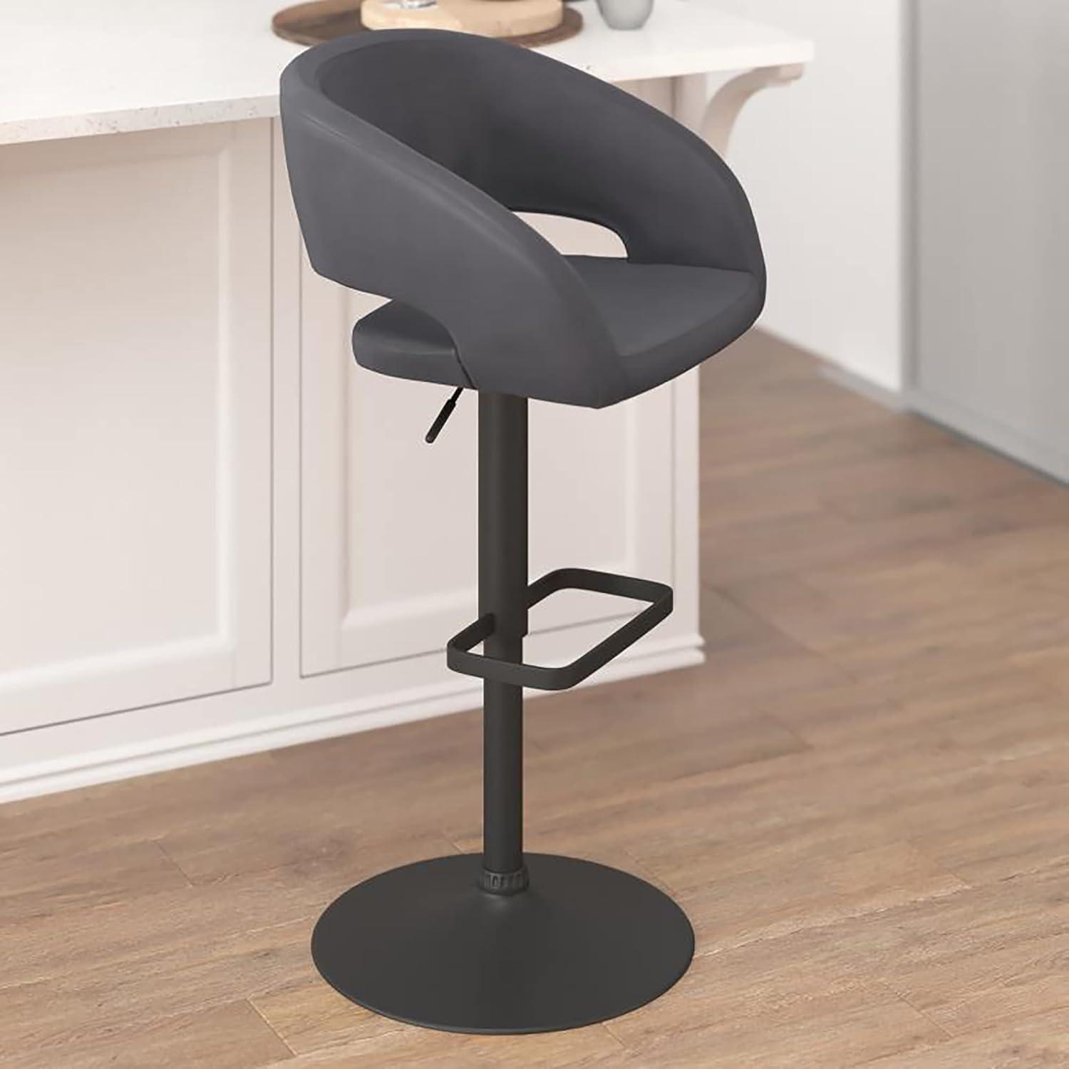 Gray Adjustable Swivel Barstool with Wood and Metal Base