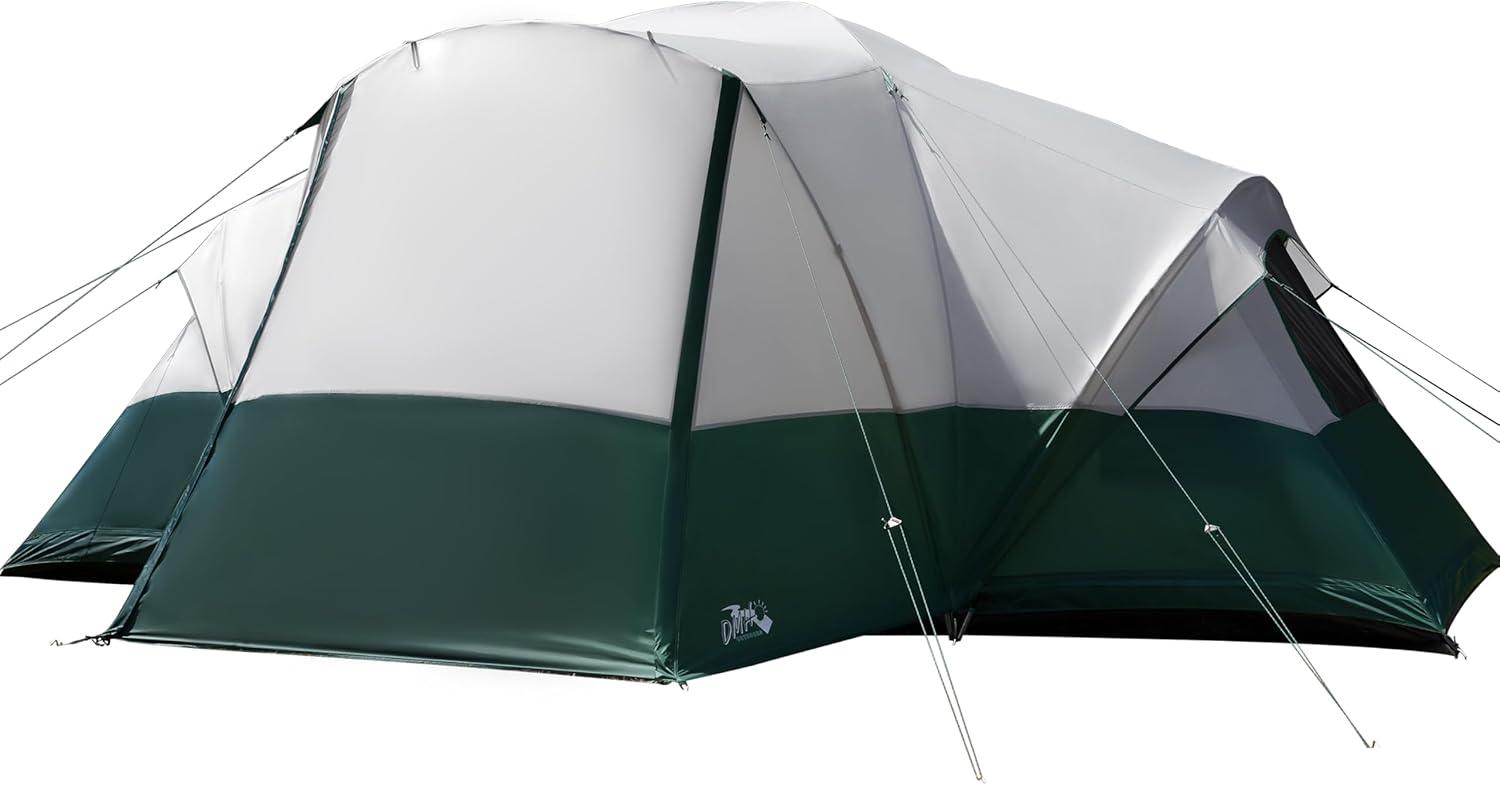 8-Person Green and White Polyester Dome Camping Tent with Vestibule