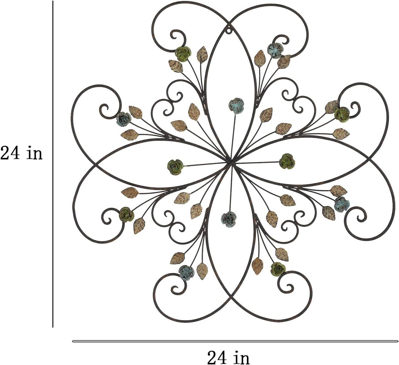 Lechesis 24" Rustic Metal Flower Scroll Wall Art Decor