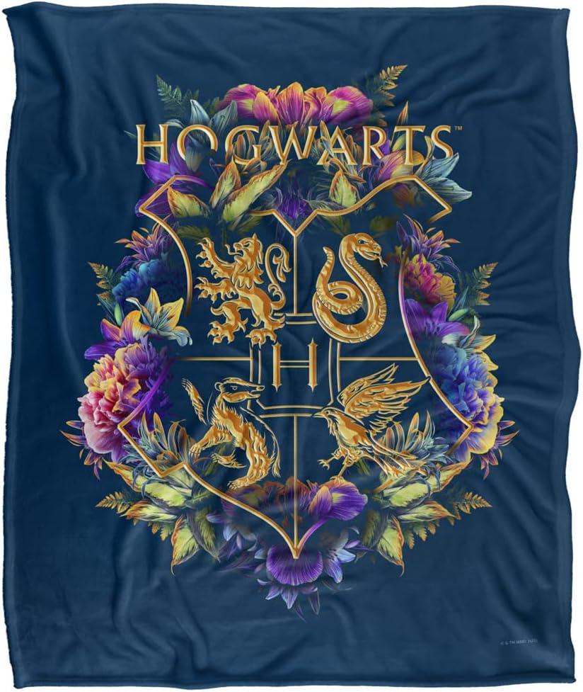 Harry Potter Hogwarts Multi-Colored Floral Crest Officially Licensed Silky Touch Super Soft Throw Blanket 50" x 60"