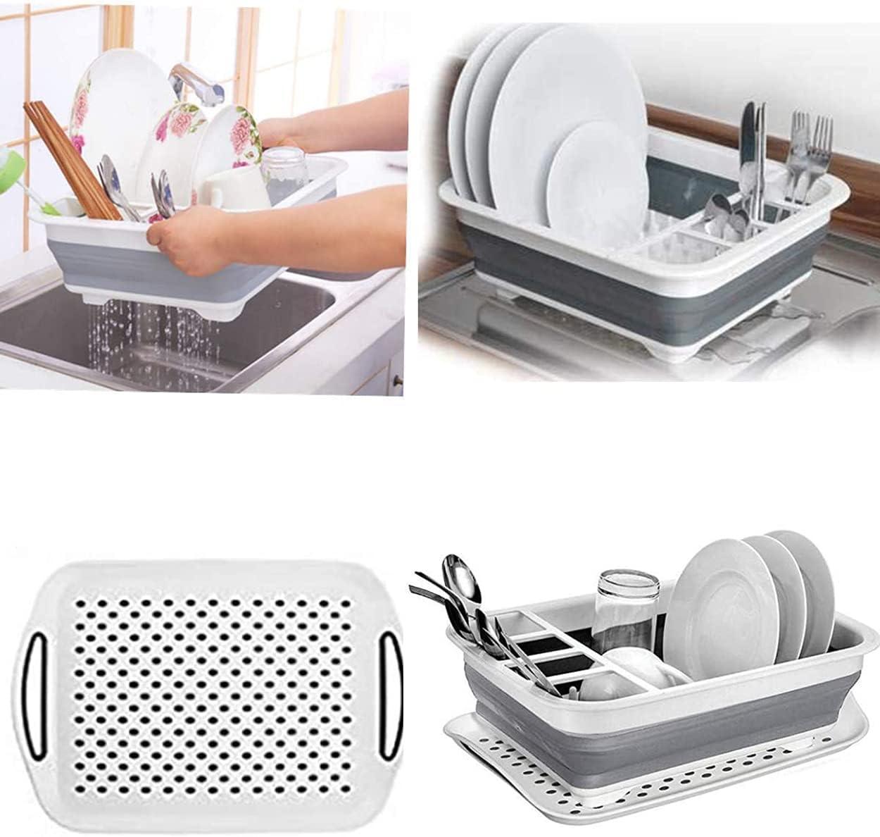 Collapsible Dish Rack Storage Rack Cutlery Rack Space Saving for Kitchen counter RV Campers Travel Trailer