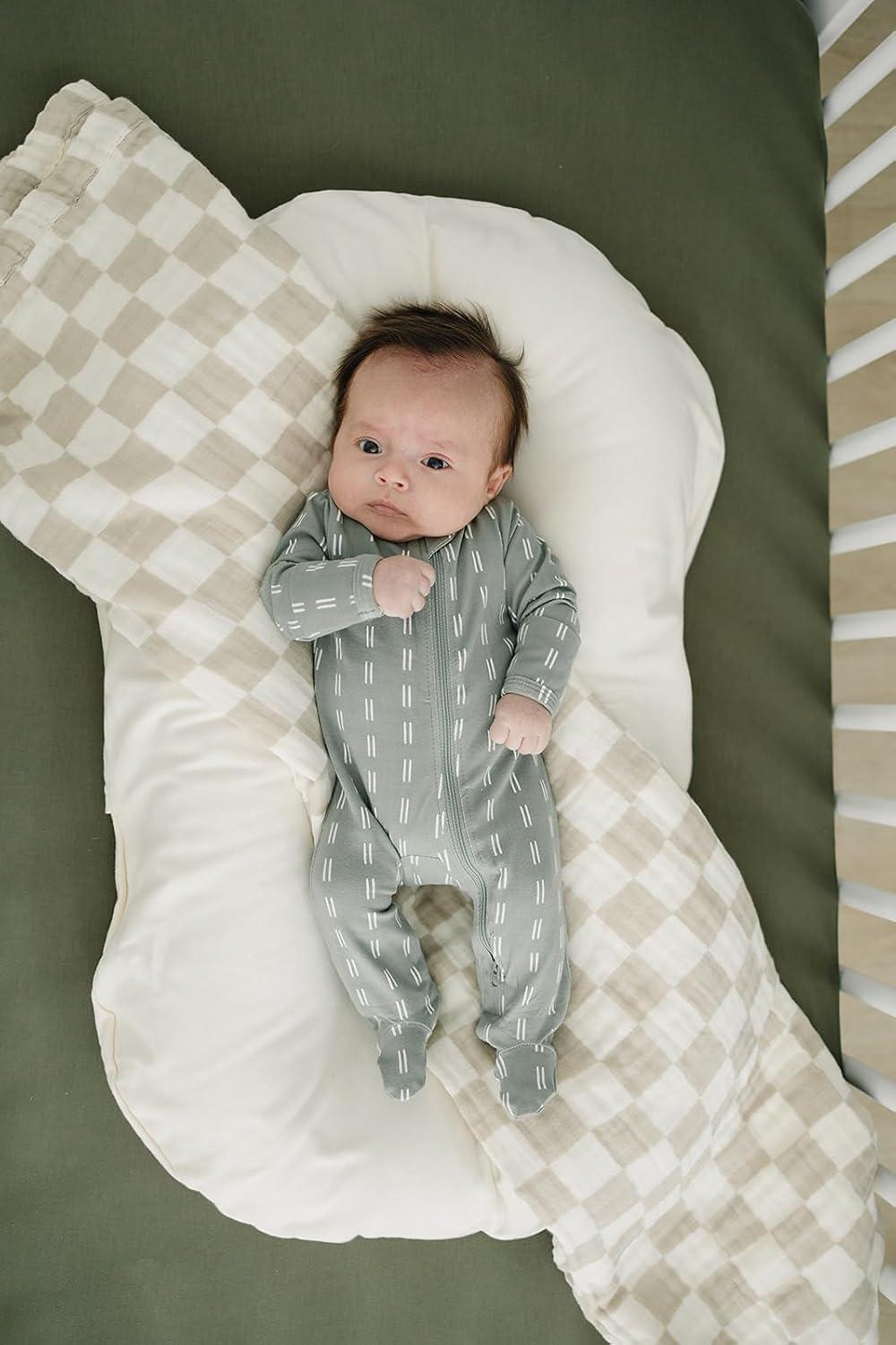 Taupe and White Checkered Cotton Muslin Baby Quilt