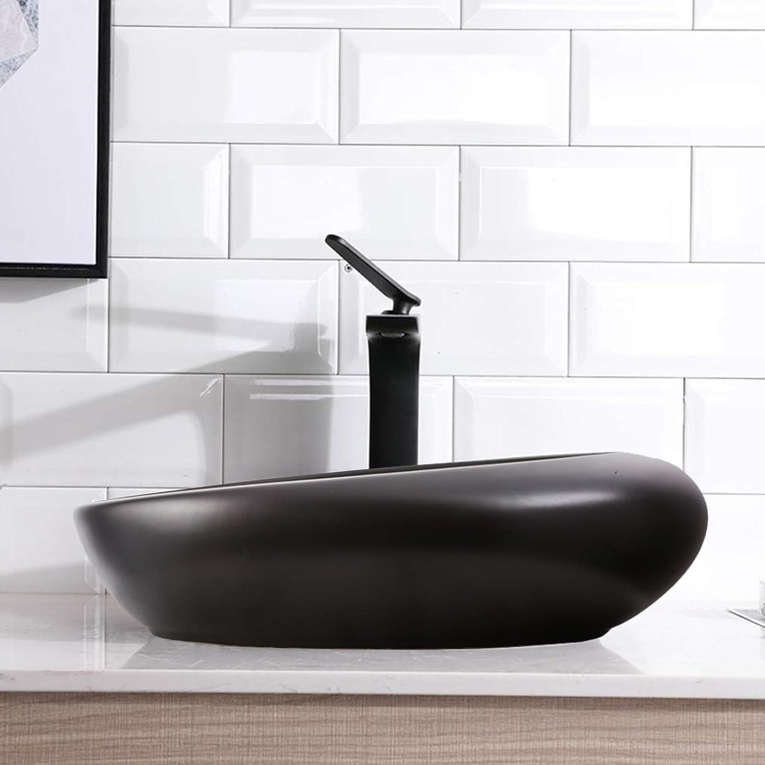 Strictly Sinks 23 Inch Bathroom Vessel Sink – Matte Black Ceramic Countertop Oval Bathroom Sink