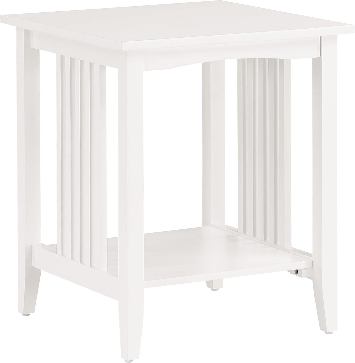 White Wood Mission Style Side Table with Shelf