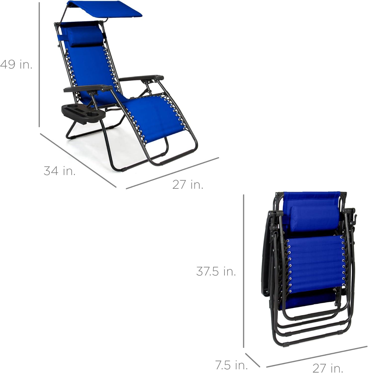 Best Choice Products Folding Zero Gravity Recliner Patio Lounge Chair w/ Canopy Shade, Headrest, Tray - Cobalt Blue