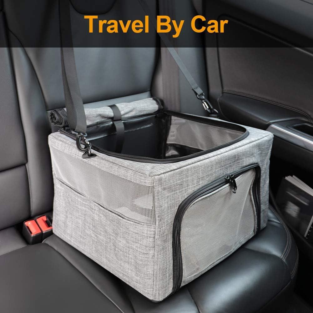 Gray Collapsible Dog Car Seat Carrier with Metal Frame