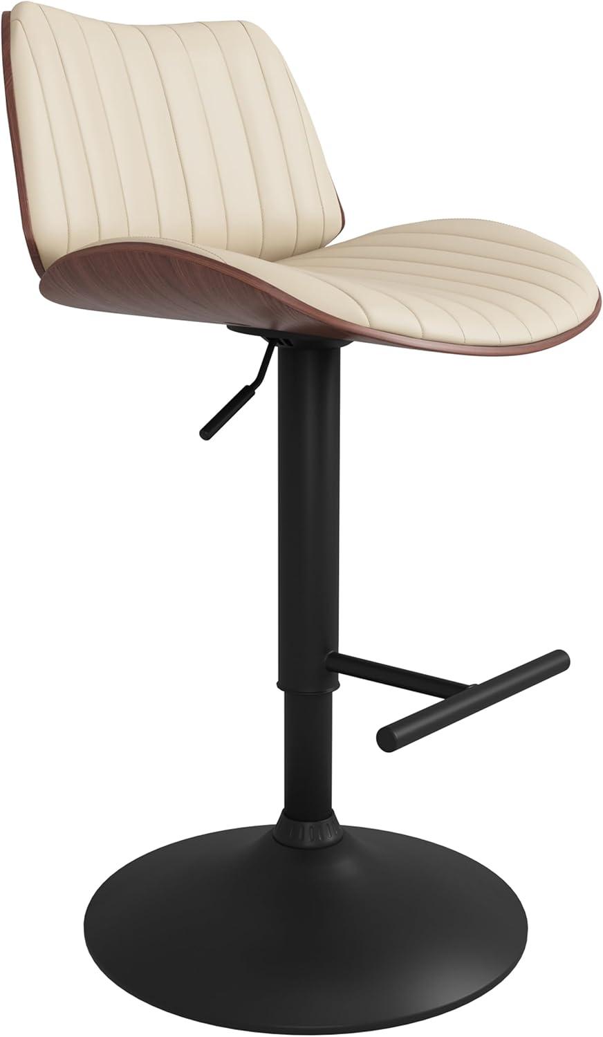 Simpli Home Goulding Adjustable Swivel Upholstered Mid-Century Modern Bar Stool with Hydraulic Lift and Footrest