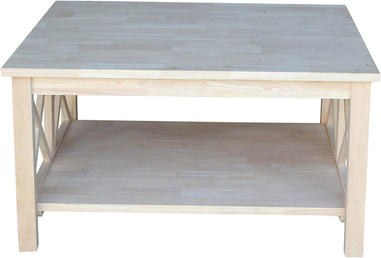 Hampton Square Coffee Table - Unfinished - International Concepts: Hardwood, 34" Wide, Fixed Shelf