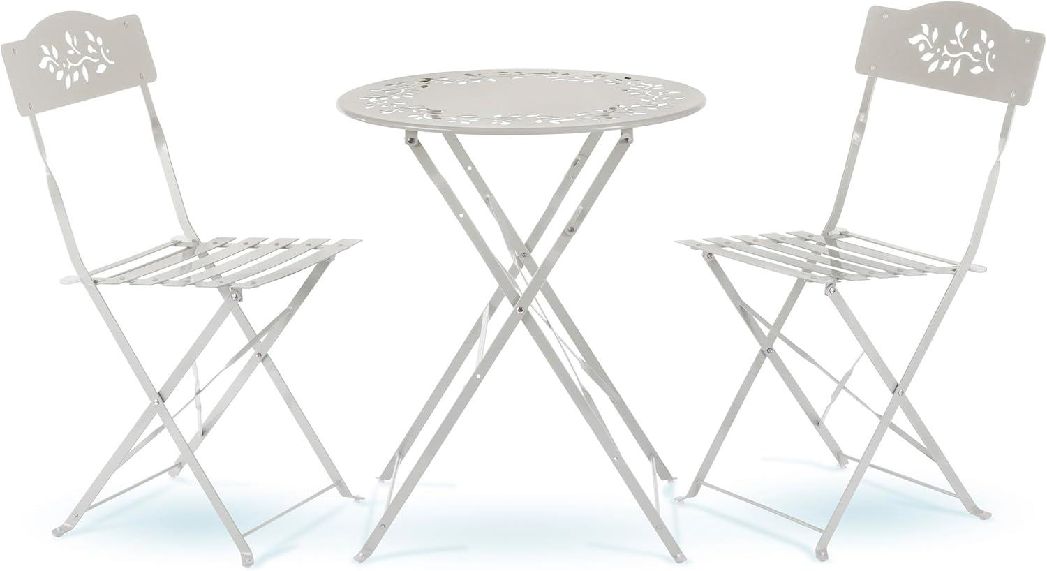 Alpine Corporation 3-Piece Metal Floral Patio Bistro Set with Table and 2 Chairs, White