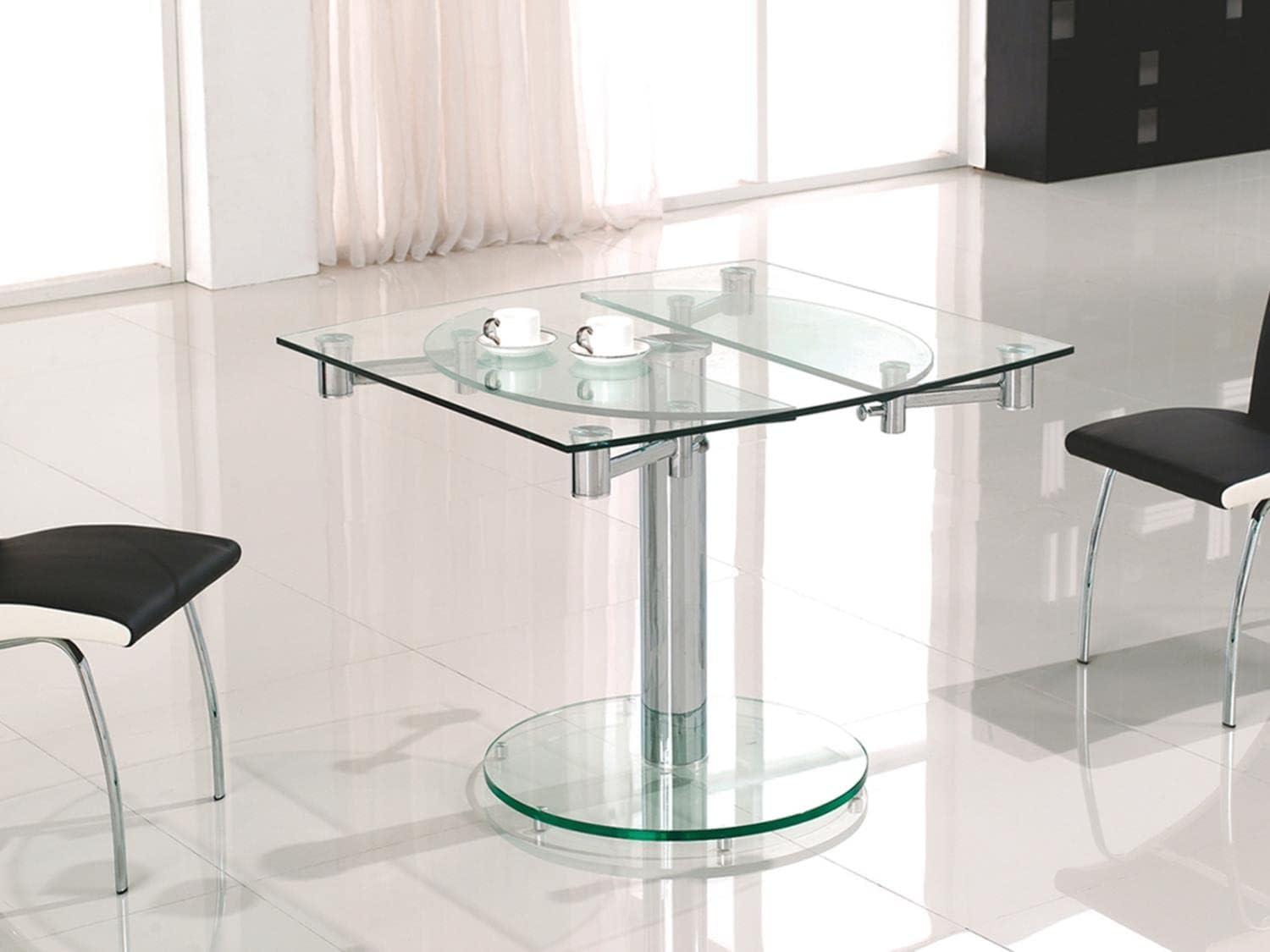 Casabianca Modern Thao Stainless Steel Extendable Dining Table in Clear