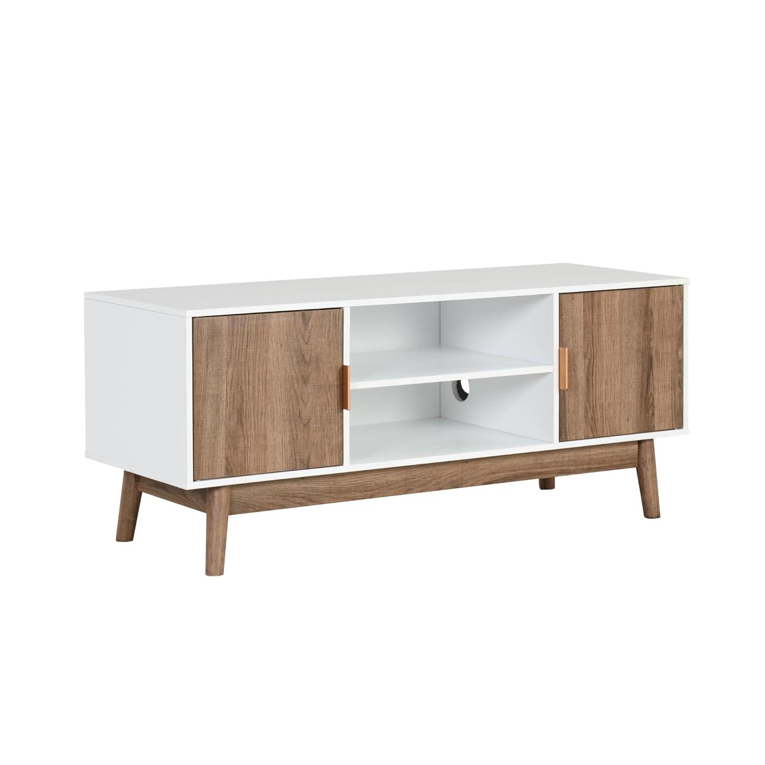 43&#34; Wesley Wood Mid Century 2 Door TV Cabinet for TVs up to 59&#34; White Warm/Reclaimed Oak - Nathan James
