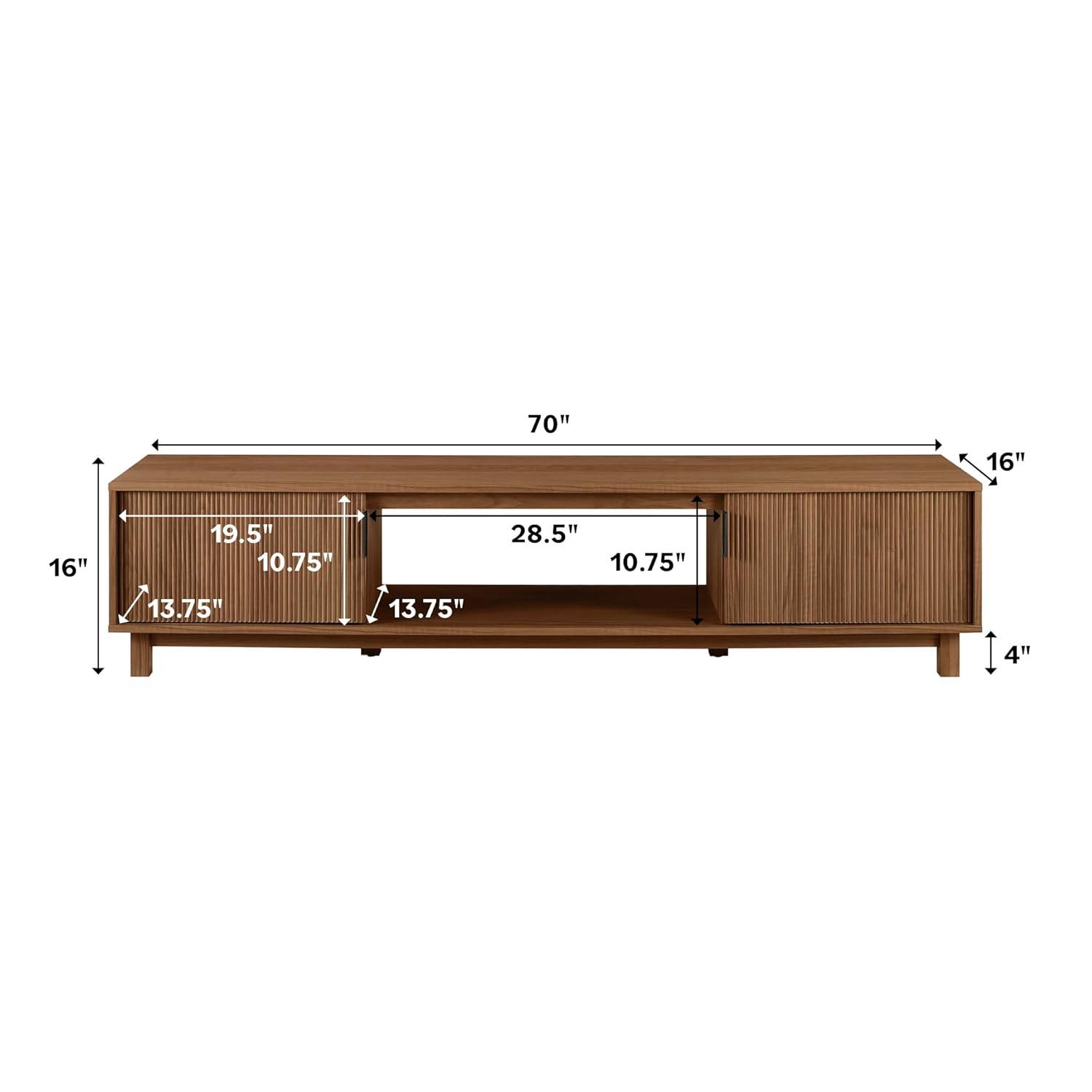 Mocha 70" Modern Fluted-Door TV Stand with Cabinet