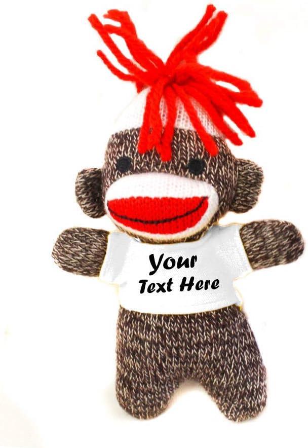 Plushland Colors of Love sockiez Keychain 4 Inches Personalized Gift - Custom Text on T-Shirt - Great Present for All Ages. (Brown Sockie White Tee)