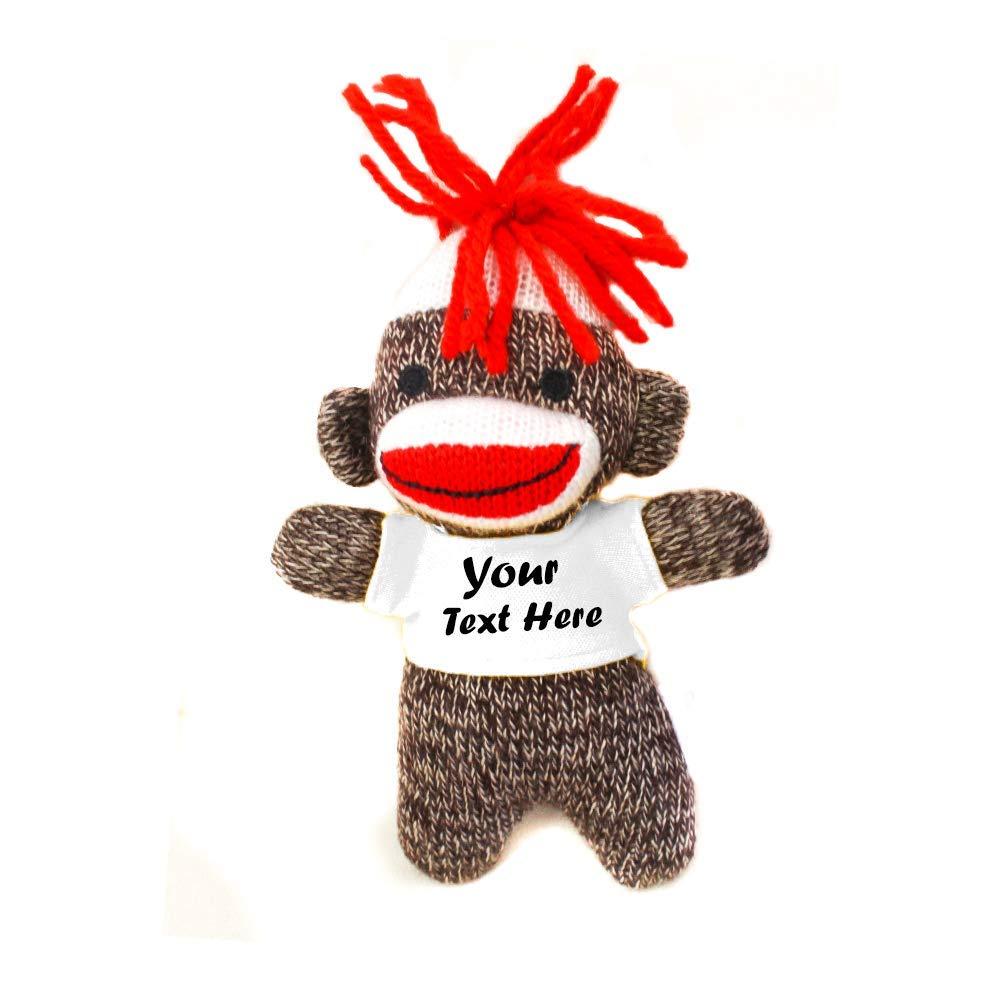 Plushland Colors of Love sockiez Keychain 4 Inches Personalized Gift - Custom Text on T-Shirt - Great Present for All Ages. (Brown Sockie White Tee)