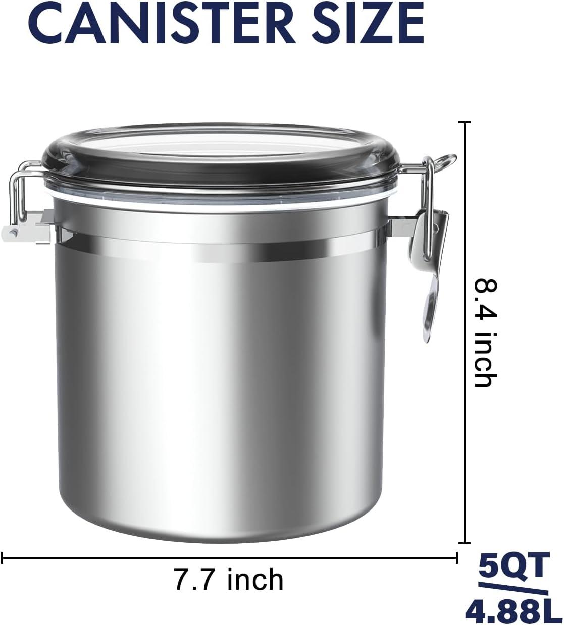 165oz Stainless Steel Airtight Canister with Clear Lid and Locking Clamp