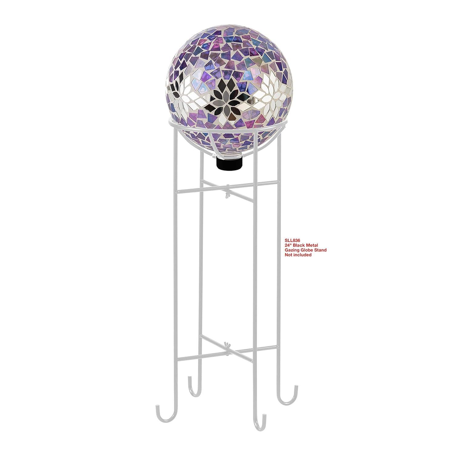 Alpine Corporation 10" Glass Mosaic Floral Gazing Globe, Purple/Silver