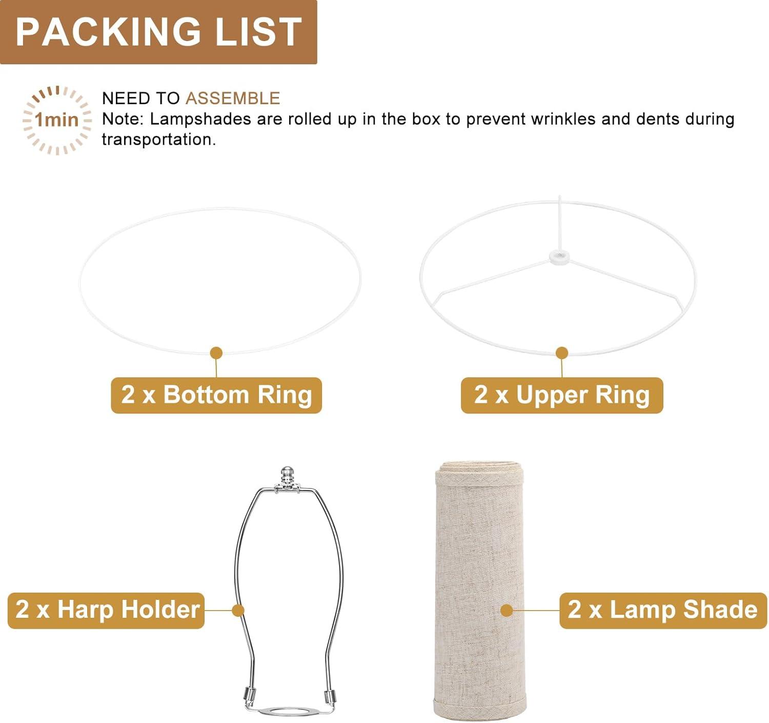 Lamp Shades Set of 2, Drum Lamp Shades for Table Lamps 11.6" Top x 12.6" Bottom x 9.8" High (Spider Fitter), Natural Linen Medium Lampshades for Floor Lamps Bedside Lamps, Beige