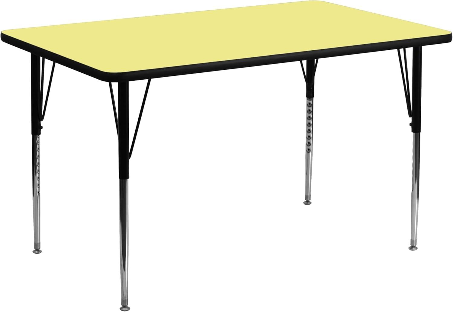 Flash Furniture 24''W x 48''L Rectangular Yellow Thermal Laminate Activity Table - Standard Height Adjustable Legs