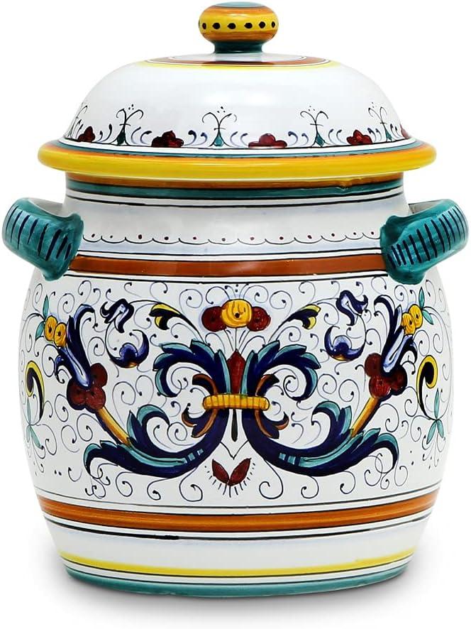 DELUXE: Traditional Biscotti Jar [1042-RIC] ~ Authentic hand painted in Deruta, Italy. Original design. Shipped from the USA with Certificate of Authenticity.