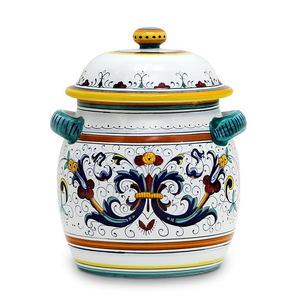 DELUXE: Traditional Biscotti Jar [1042-RIC] ~ Authentic hand painted in Deruta, Italy. Original design. Shipped from the USA with Certificate of Authenticity.