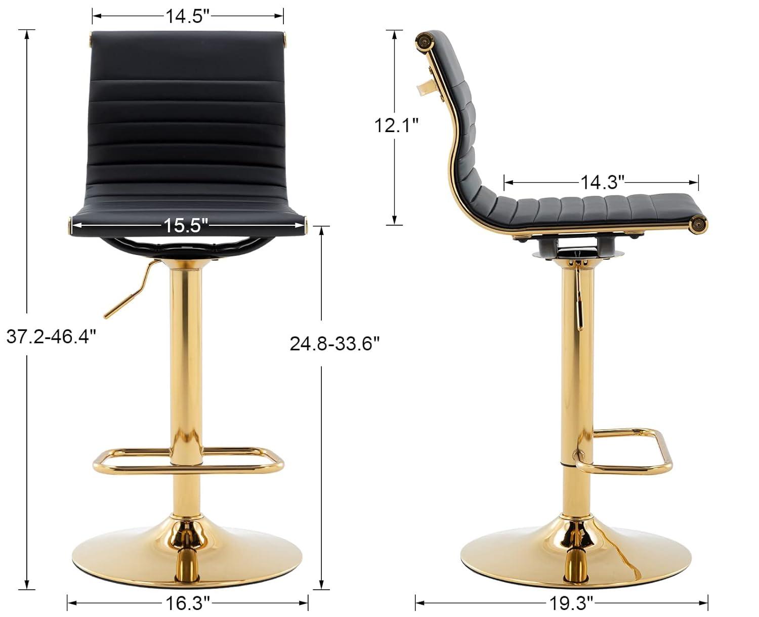 Flash Furniture Modern Black Vinyl Adjustable Bar Stool with Back, Counter Height Swivel Stool with Gold Pedestal Base, Set of 2