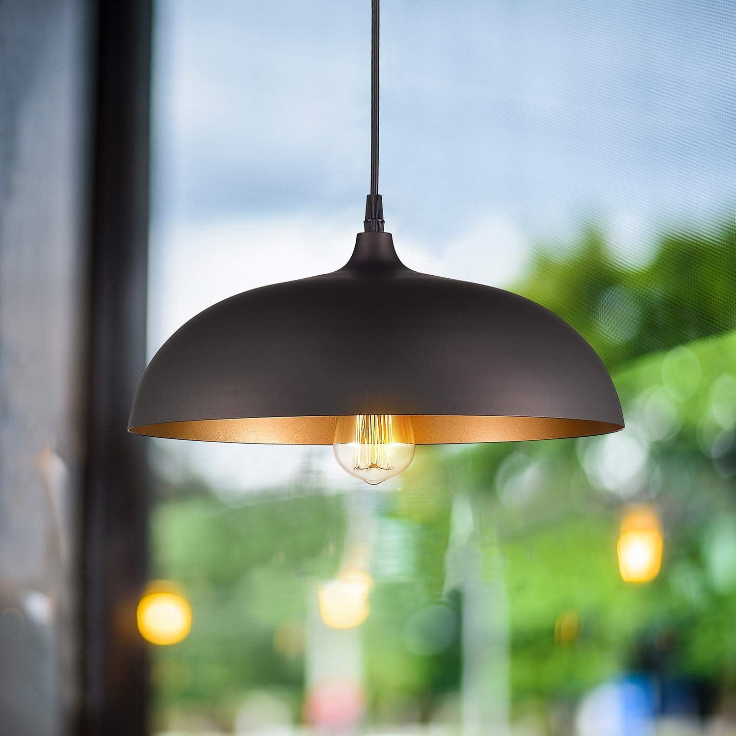 Bronze Dome LED Farmhouse Pendant Light with Gold Interior