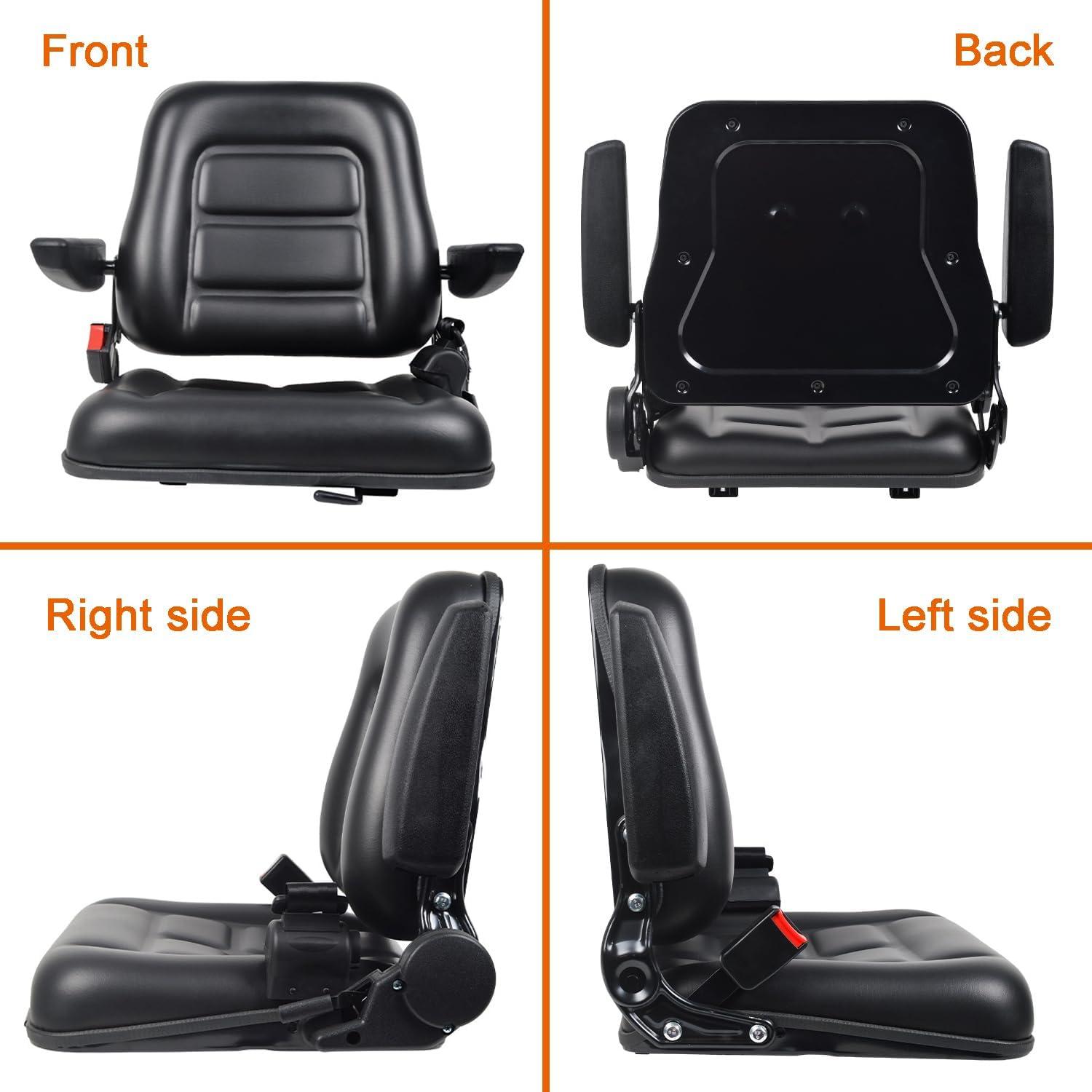 Black Adjustable PVC Forklift and Tractor Seat with Armrests