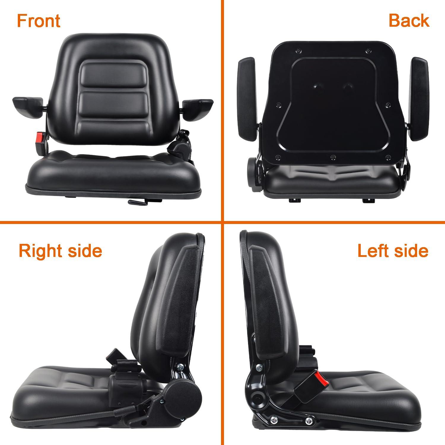 Black Adjustable PVC Forklift and Tractor Seat with Armrests