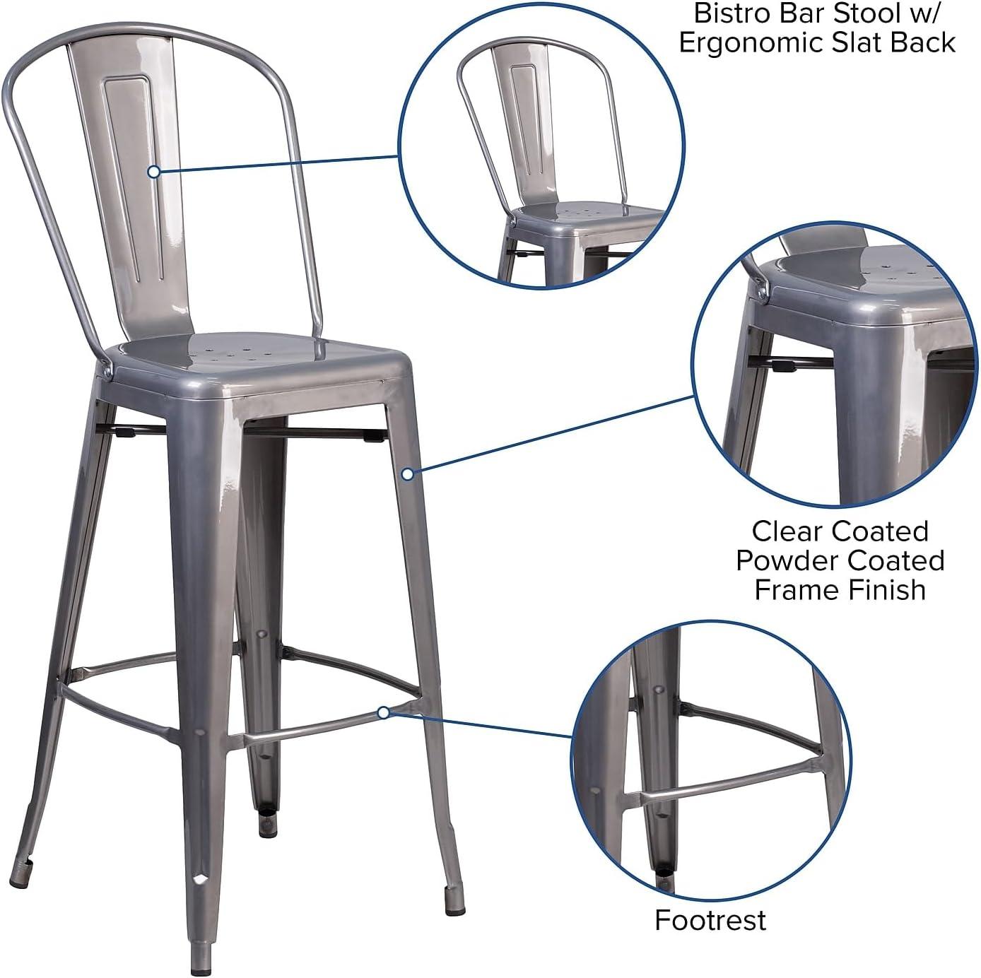 Urban Silver 30'' Metal Indoor Barstool with Vertical Slat Back