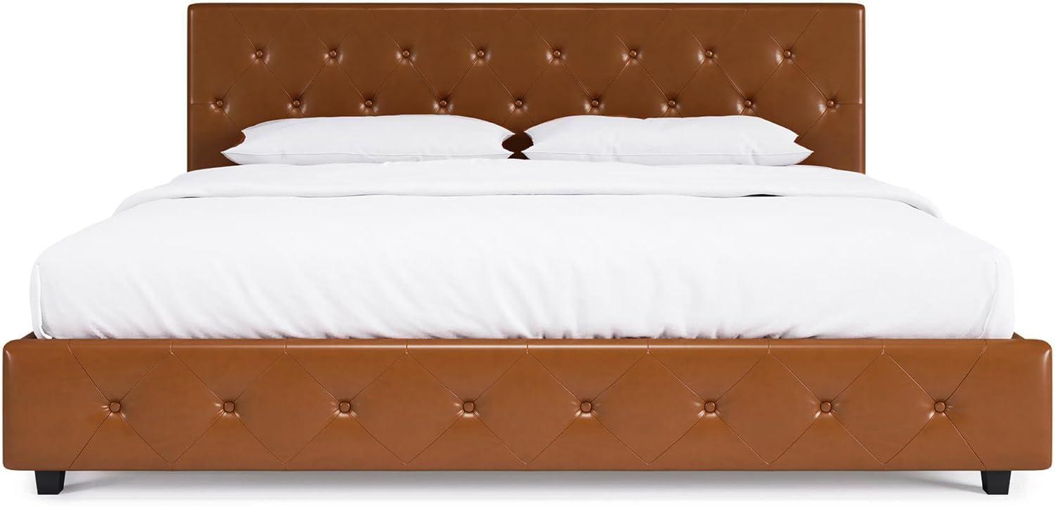 DHP Dakota Upholstered Platform Bed, King, Camel Faux Leather