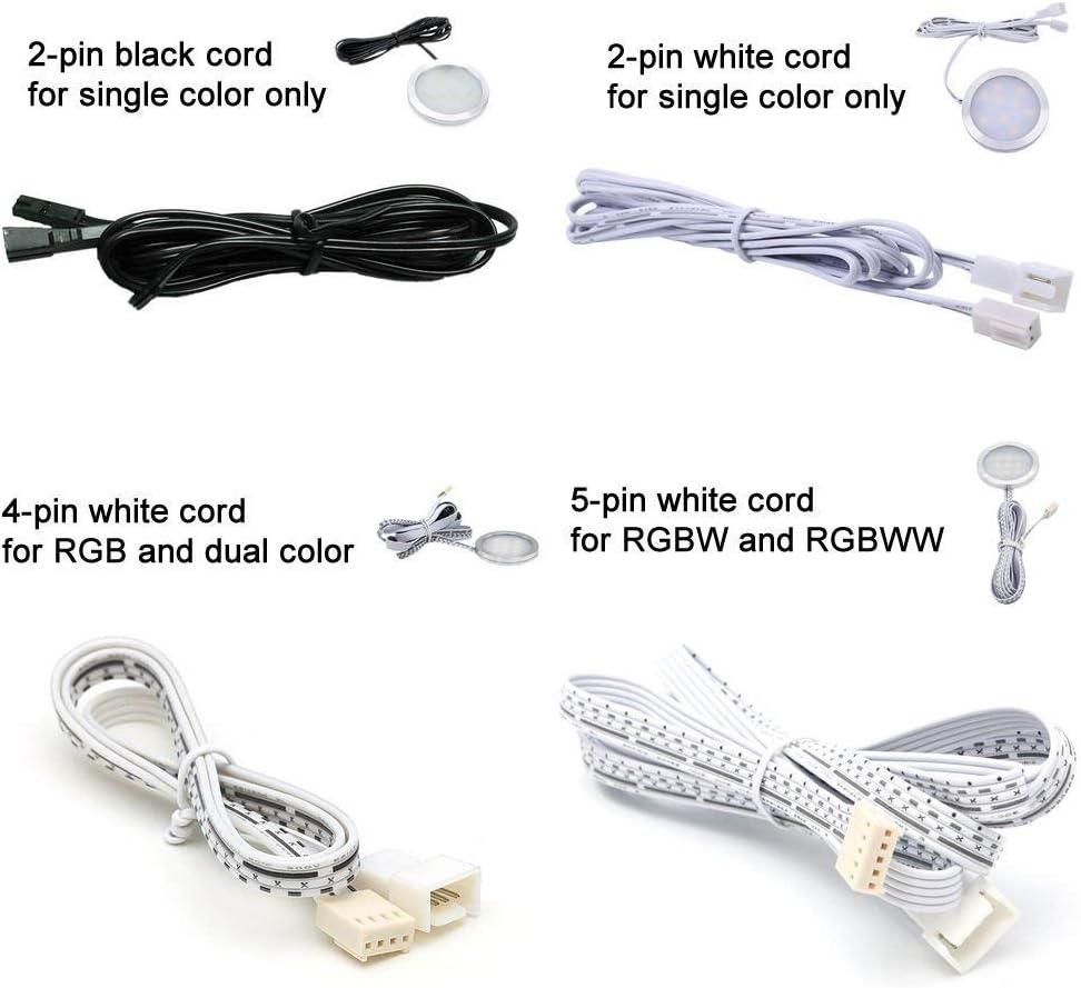 Flexible Extendable Cables for AIBOO LED Under Cabinet Lighting Kit White Cord 60 inch Extension Cords (2-pin White Cords, 4 Packs)