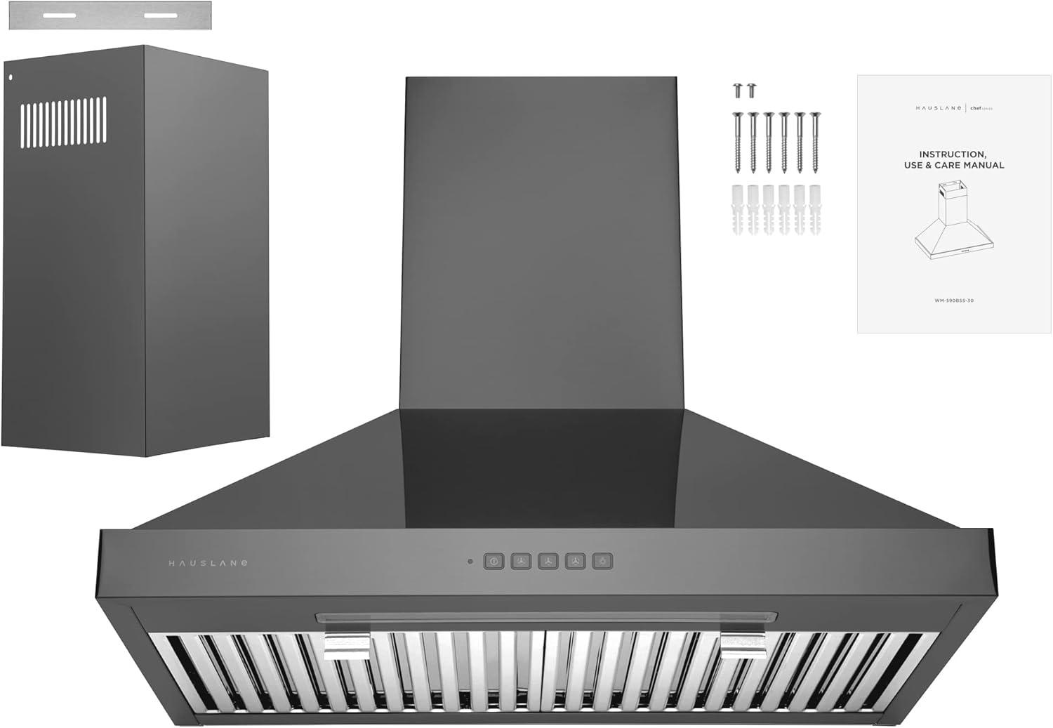 Hauslane 30" Stainless Steel Convertible Wall Range Hood with Baffle Filter