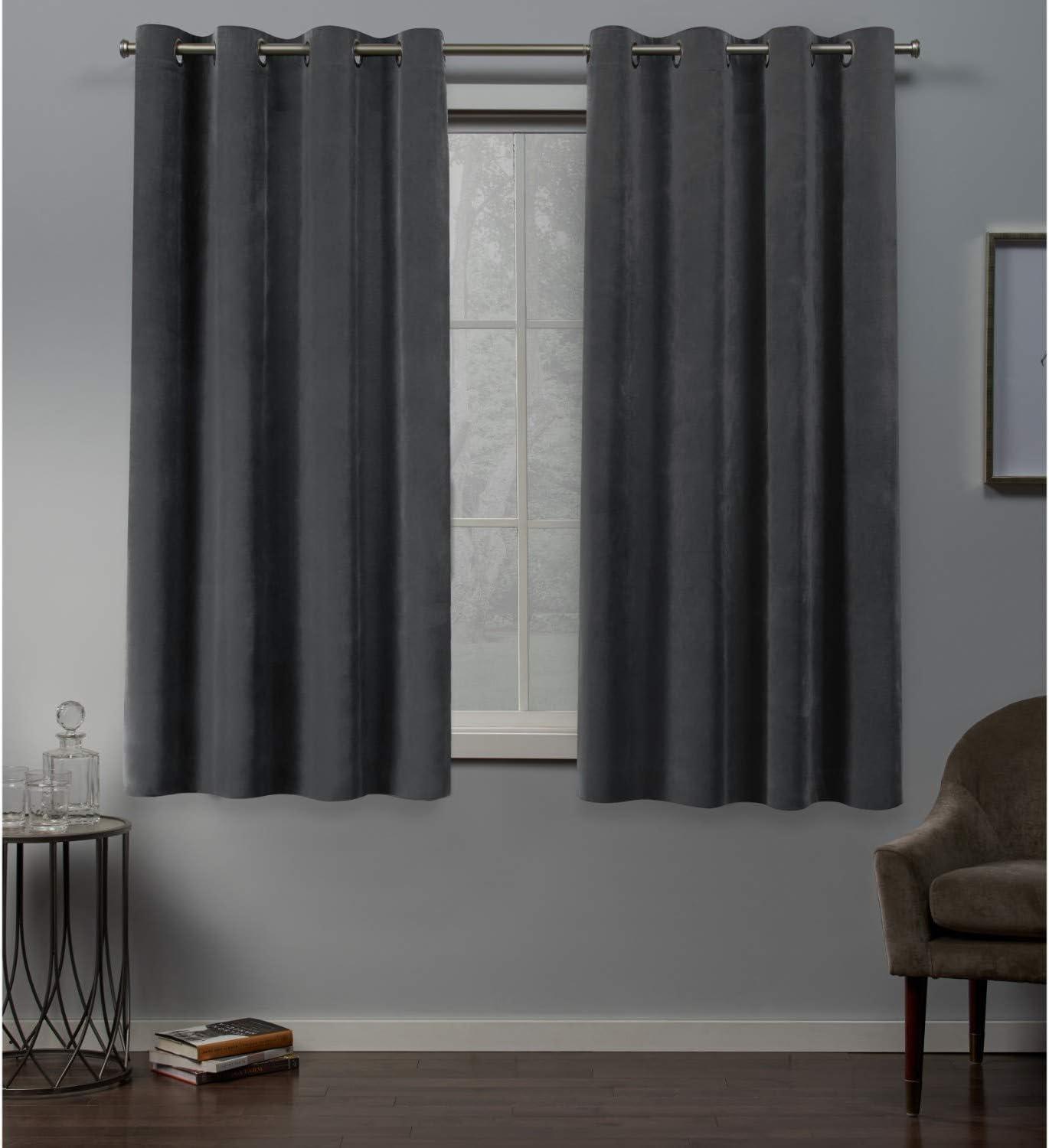 Exclusive Home Velvet Heavyweight Light Filtering Grommet Top Curtain Panel Pair, 54"x63", Soft Grey