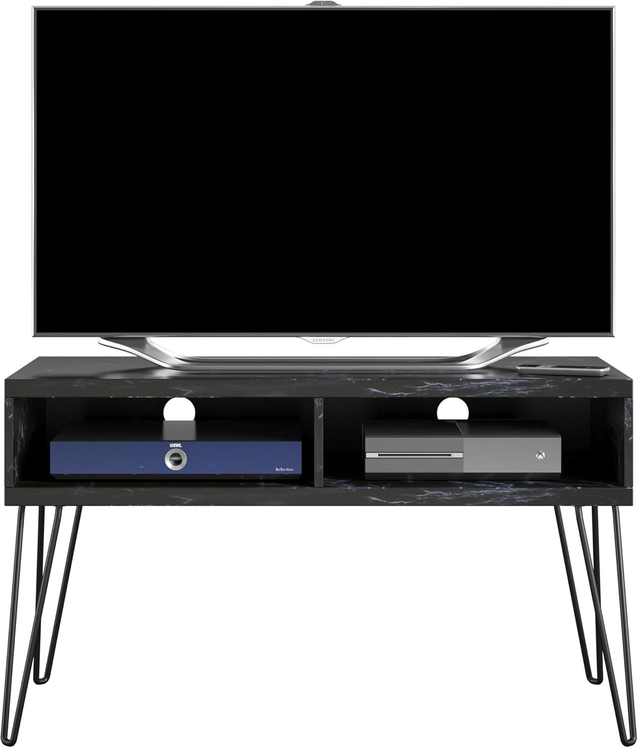 Athena 42'' Sleek Black Faux Marble TV Stand