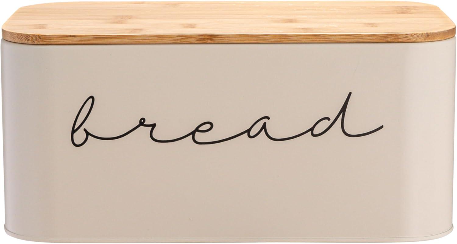 Storied Home Metal "bread" Bin with Bamboo Lid, Cream