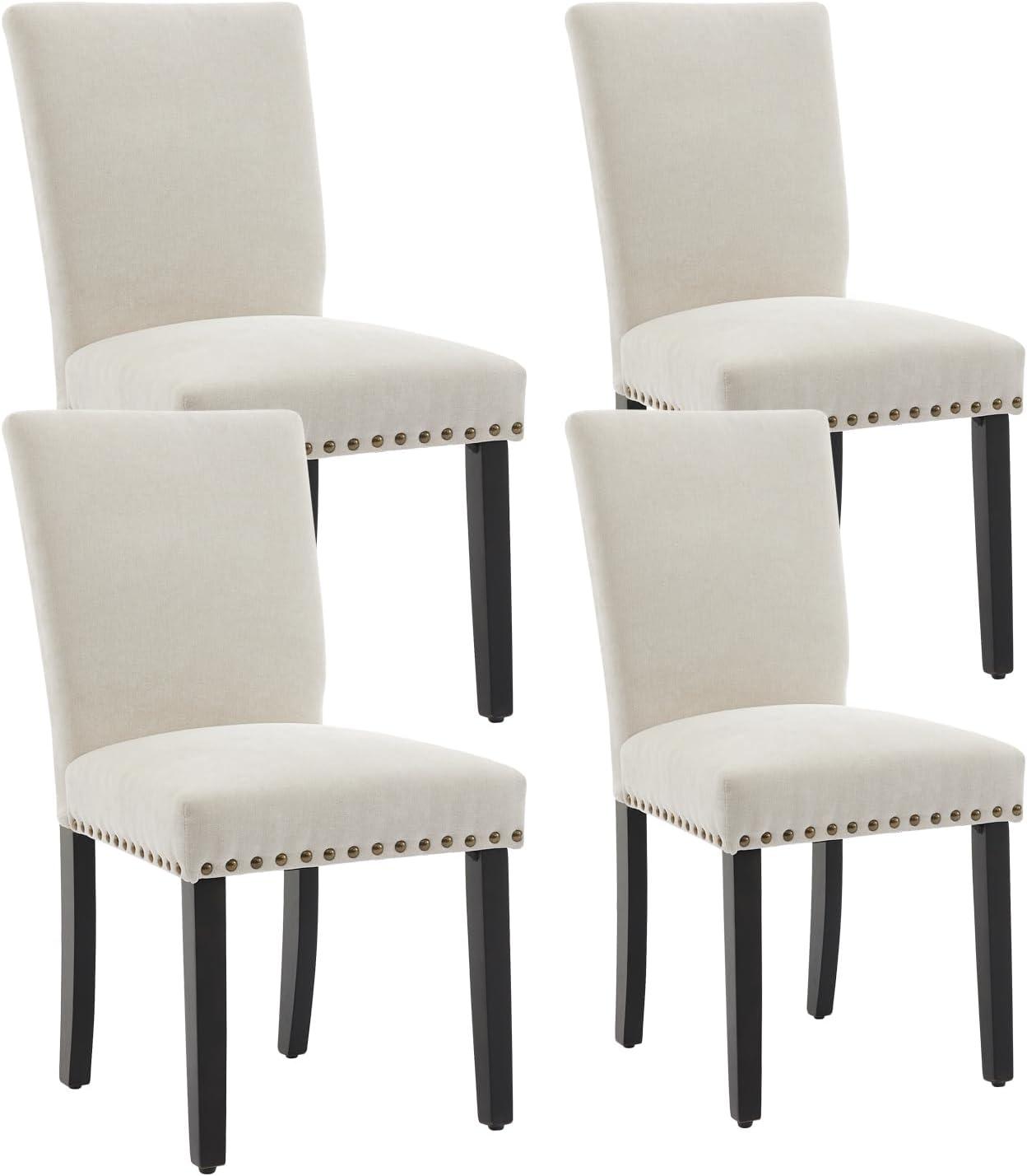 Winston Porter Upholstered Dining Chairs, Fabric Room Chair With Nailhead Trim And Sturdy Wood Legs (Set of 4)