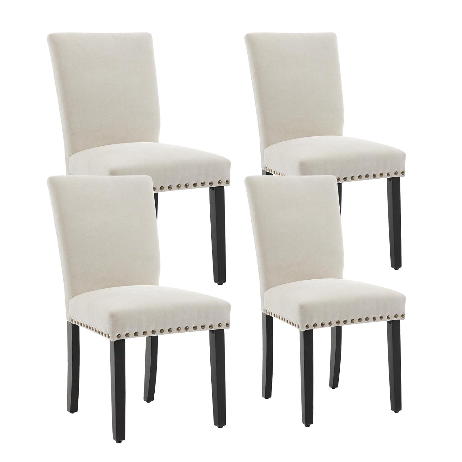 Winston Porter Upholstered Dining Chairs, Fabric Room Chair With Nailhead Trim And Sturdy Wood Legs (Set of 4)