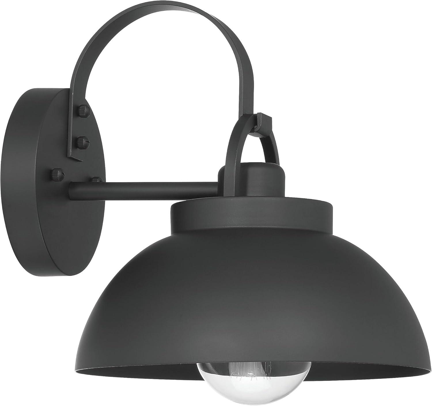 Robert Stevenson Lighting Easton Modern Farmhouse Metal Shade and Exposed Bulb Wall Mounted Outdoor Light Matte Black: ETL Listed, Steel Body