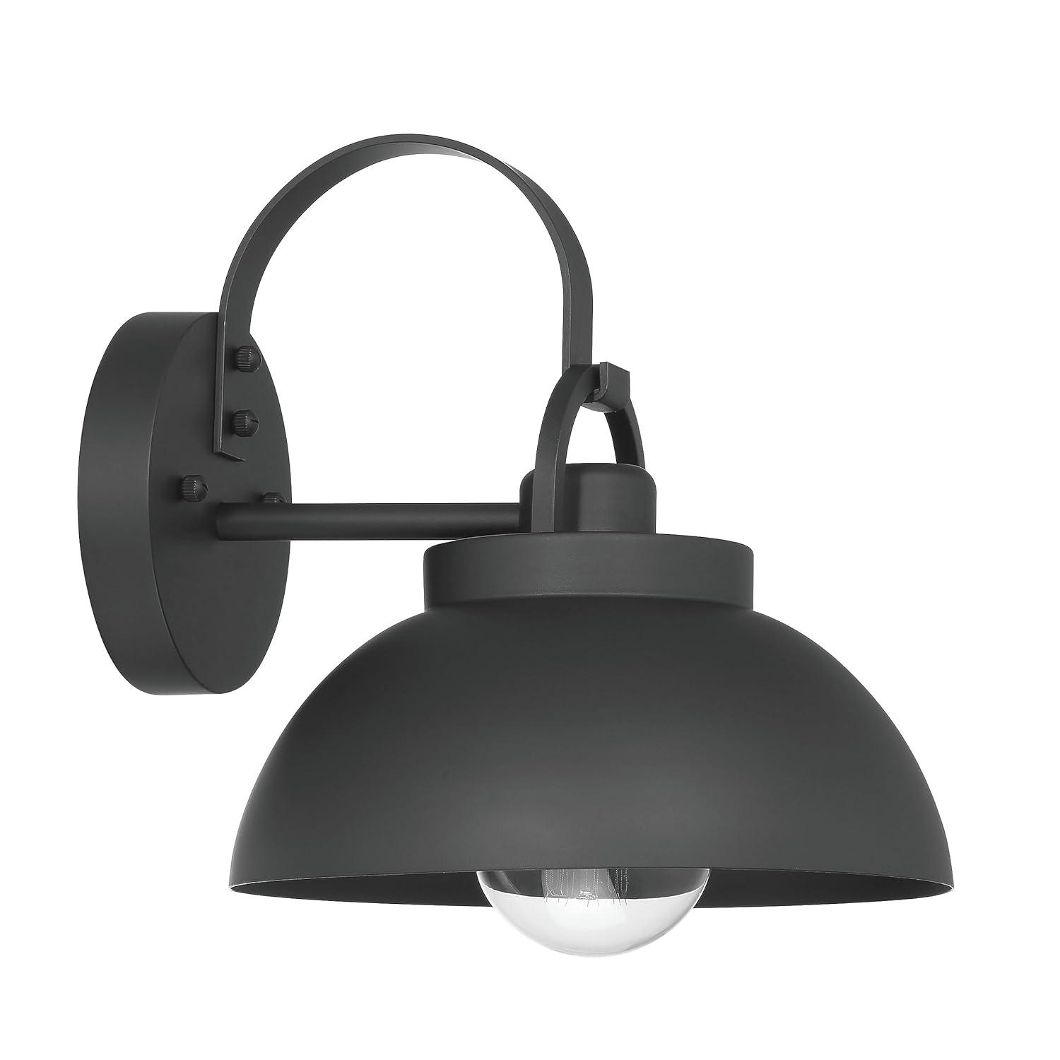 Robert Stevenson Lighting Easton Modern Farmhouse Metal Shade and Exposed Bulb Wall Mounted Outdoor Light Matte Black: ETL Listed, Steel Body