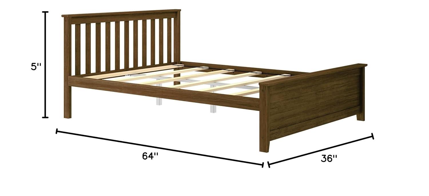 Plank+Beam Queen Bed Frame with Slatted Headboard Solid Wood Platform Bed, No box Spring Needed, Walnut