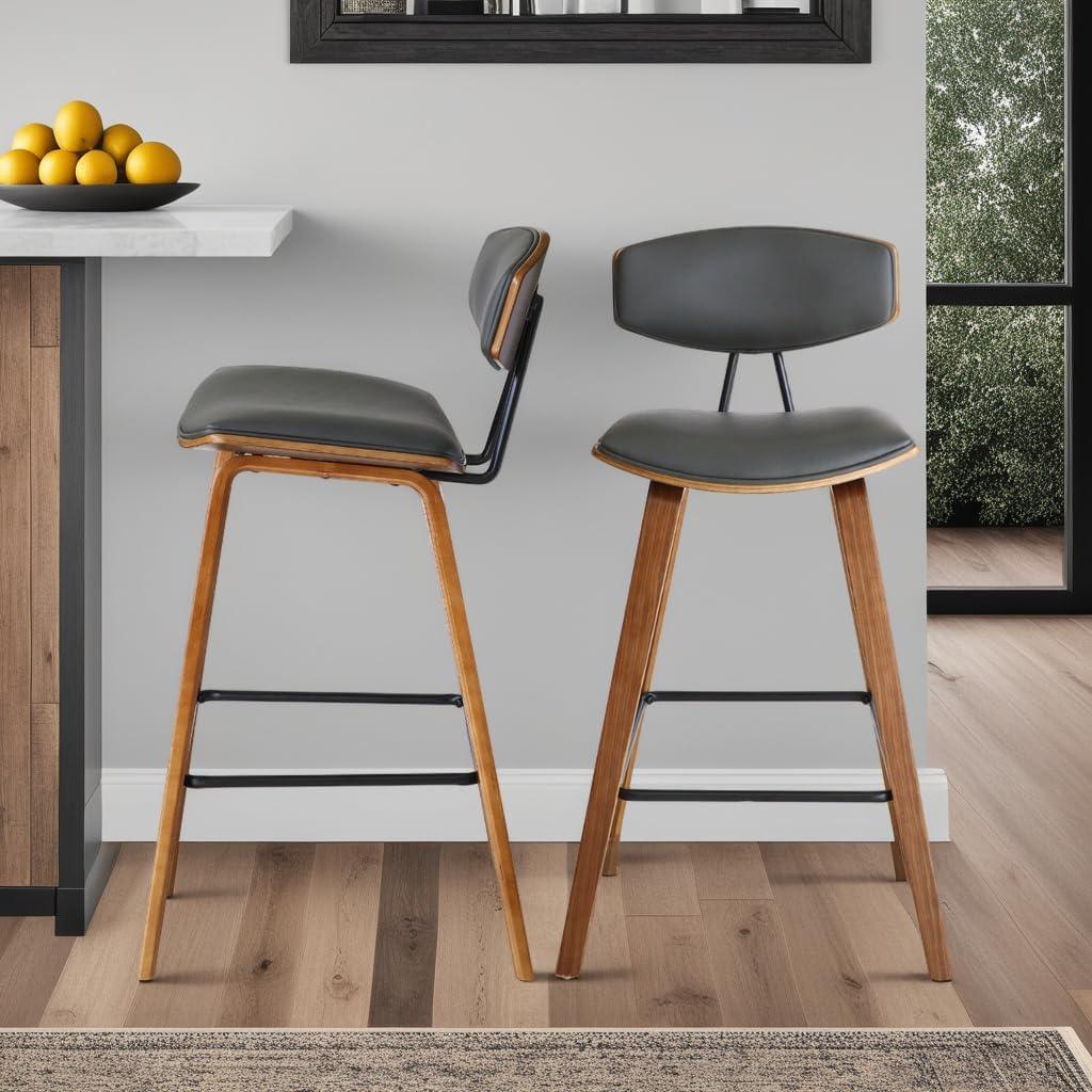 Armen Living Fox Gray 25.5-in H Counter height Square seat Upholstered Wood Bar Stool and Back