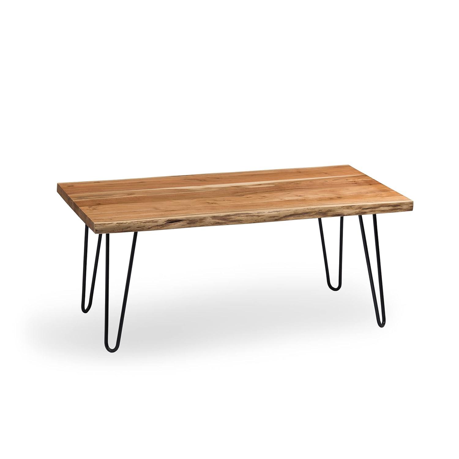 Alaterre Furniture 48" Hairpin Natural Brown Live Edge Large Coffee Table: Acacia Wood, Nylon Floor Protectors