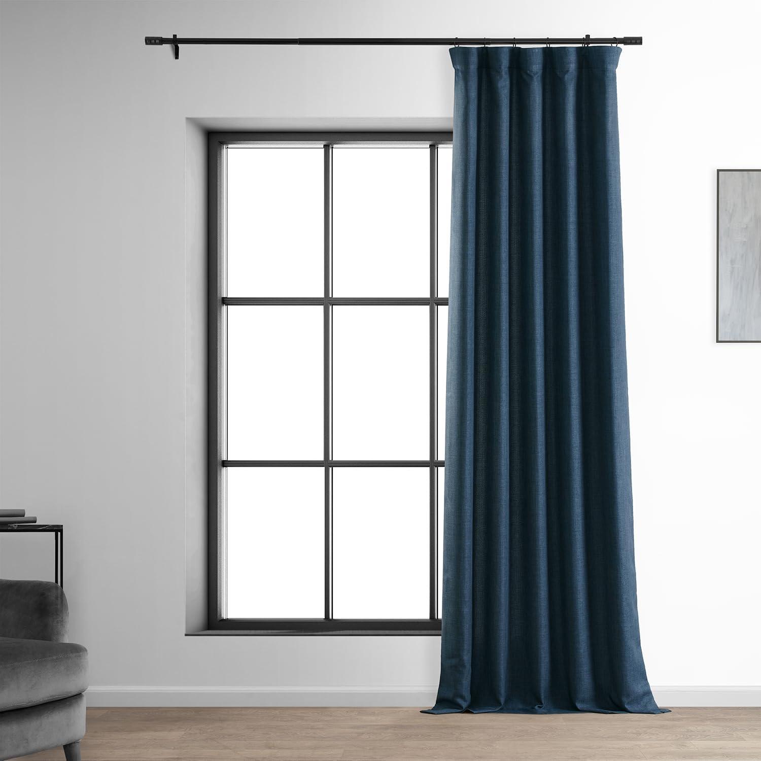 Sergeants Blue Room-Darkening Faux Linen Curtain Panel 50x84