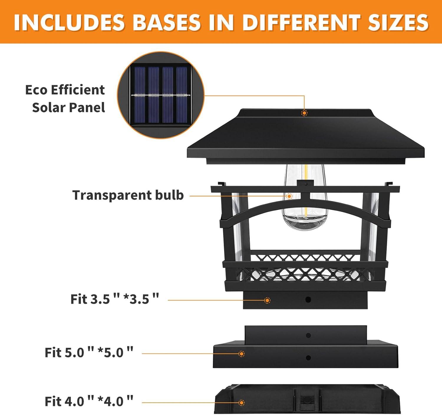 Black Solar LED Post Cap Lights with Cracked Glass Design