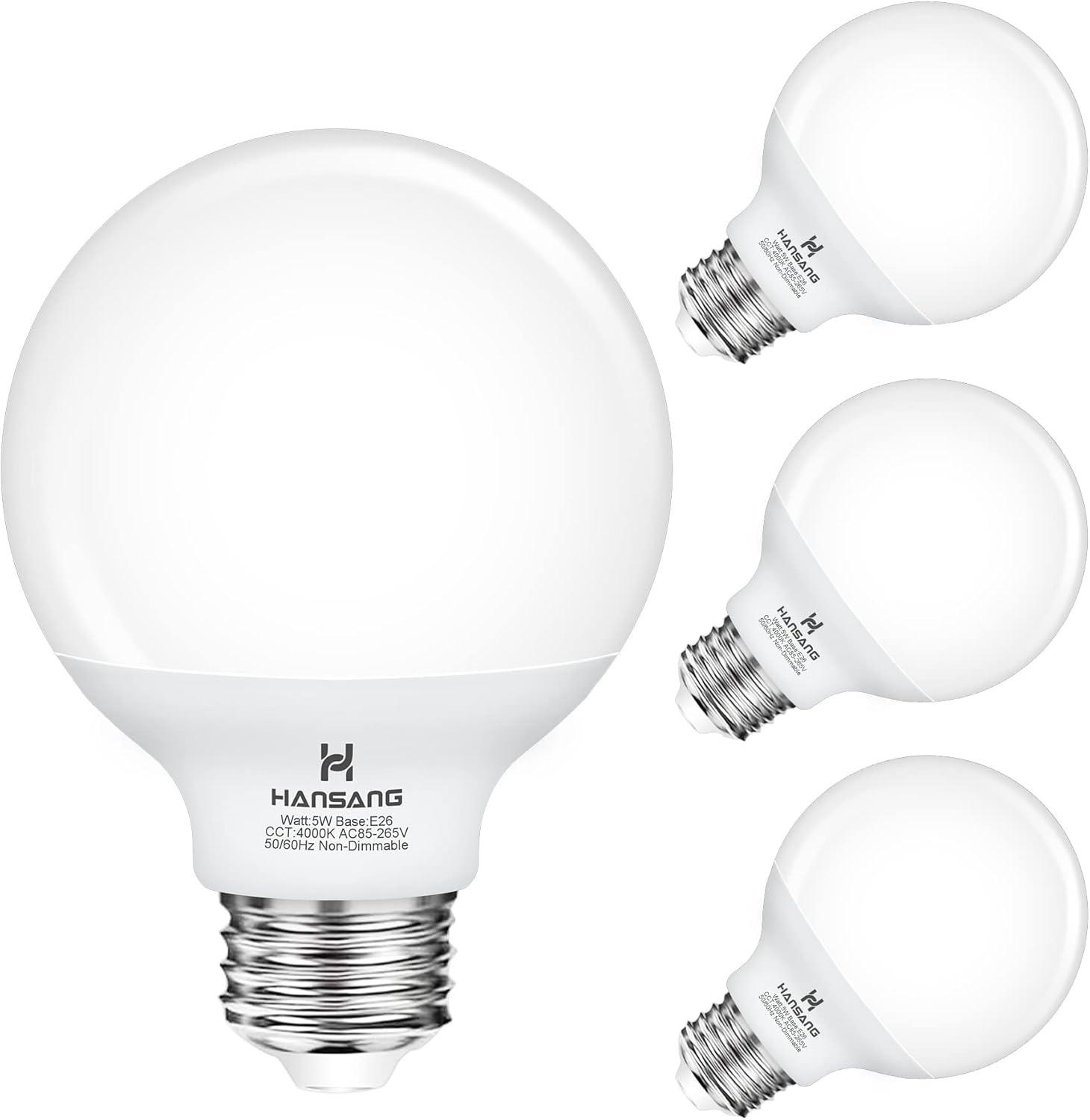 Hansang White G25 LED Globe Light Bulbs, 60W Equivalent