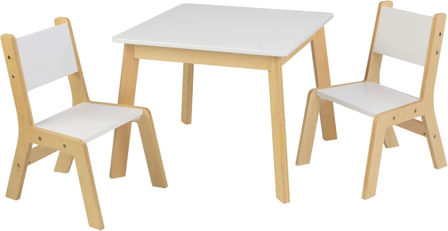 Kid's White and Natural Wood Modern Table and Chair Set