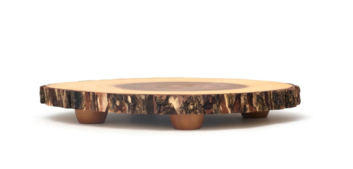 Lipper International Handcrafted Acacia Tree Bark Footed Server Platter, Small
