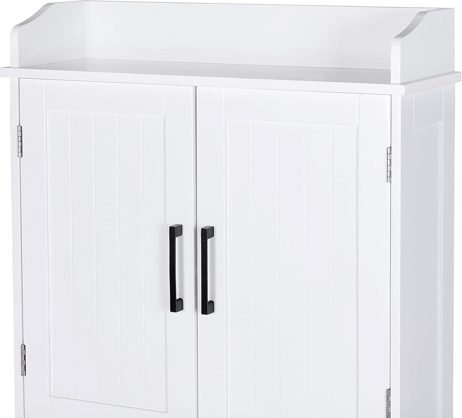 MUPATER Bathroom 67" Storage Cabinet Organizer with Shelves and Doors, Small Freestanding Toilet Shelf Space Saver with Anti-Tip Design and Adjustable Bottom Bar, White